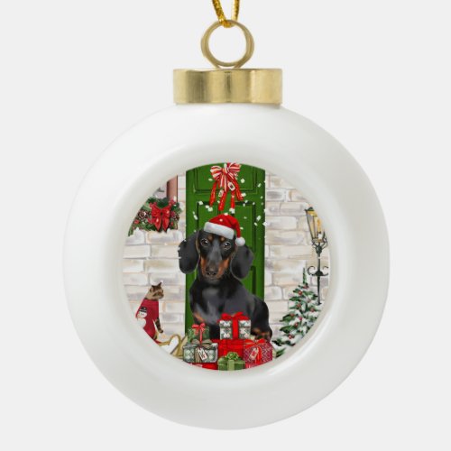 Dachshund Dog Christmas   Ceramic Ball Christmas Ornament