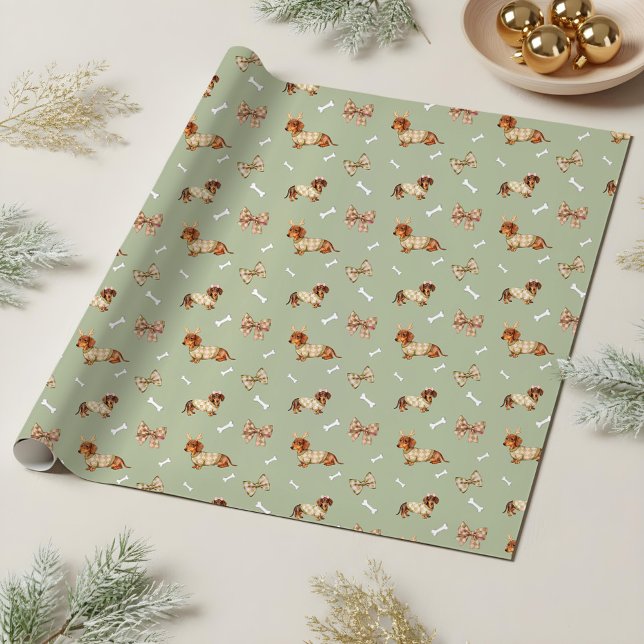 Dachshund Dog Christmas Checkerboard Sweater Bow Wrapping Paper (Dachshund Dog Christmas Checkerboard Sweater Bow Wrapping Paper)