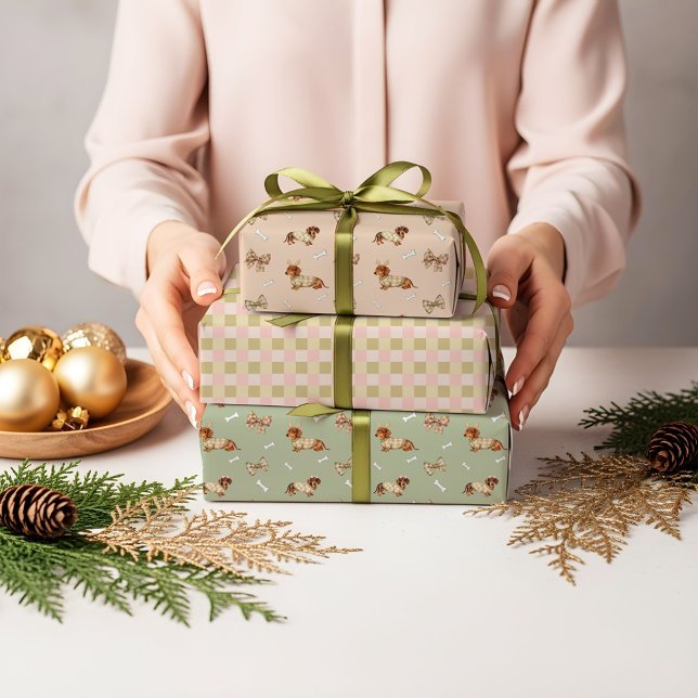 Dachshund Dog Christmas Checkerboard Sweater Bow Wrapping Paper Sheets (Dachshund Dog Christmas Checkerboard Sweater Bow Wrapping Paper Sheets)