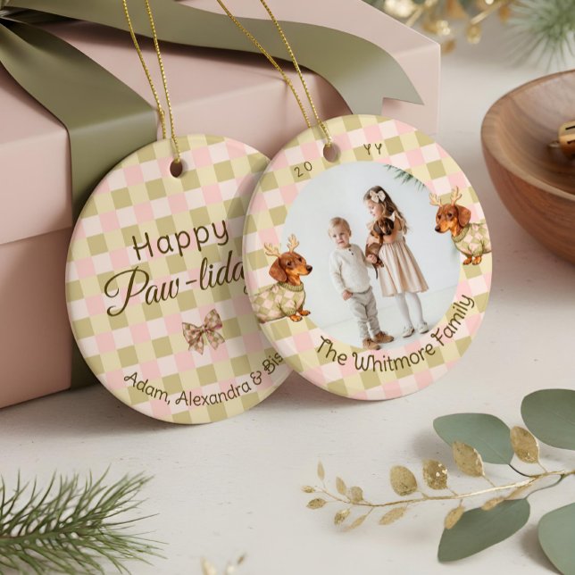 Dachshund Dog Christmas Checkered Sweater Photo Ceramic Ornament (Dachshund Dog Christmas Checkered Sweater Photo Ceramic Ornament)