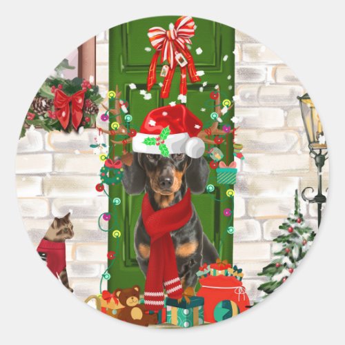 Dachshund Dog Christmas  Classic Round Sticker