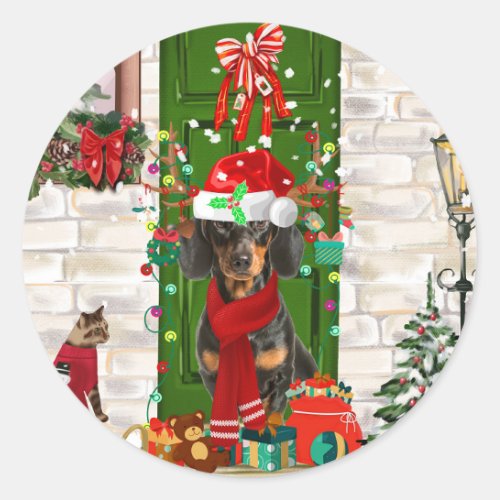 Dachshund Dog Christmas   Classic Round Sticker