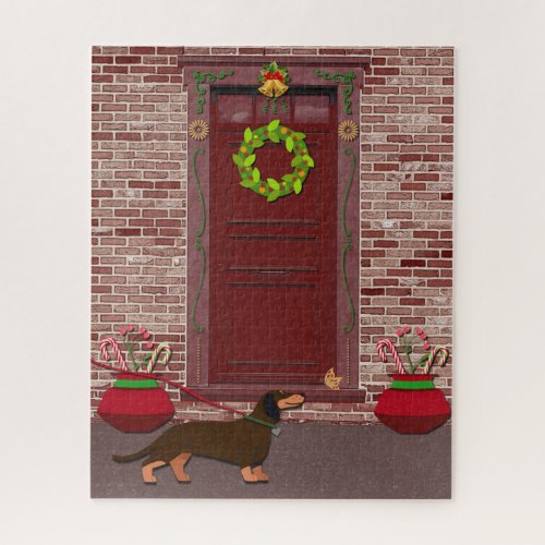 Dachshund Dog Christmas Door Art Holiday  Jigsaw Puzzle