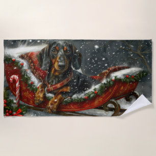 Dachshund Dog Christmas Festive Beach Towel