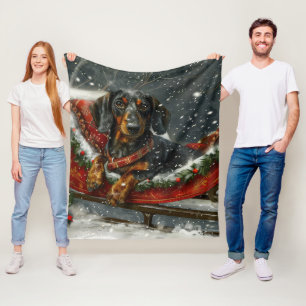 Dachshund Dog Christmas Festive Fleece Blanket