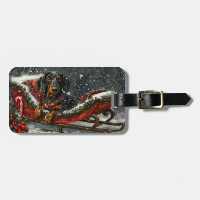 Dachshund Dog Christmas Festive  Luggage Tag (Front Horizontal)