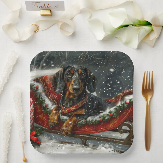 Dachshund Dog Christmas Festive  Paper Plates (Wedding)
