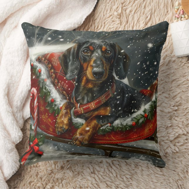 Dachshund Dog Christmas Festive  Throw Pillow (Blanket)