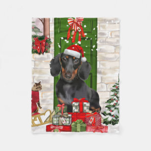 Dachshund Dog Christmas Fleece Blanket