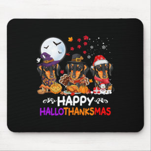 Dachshund Dog Christmas Happy Hallothankmas Thanks Mouse Pad