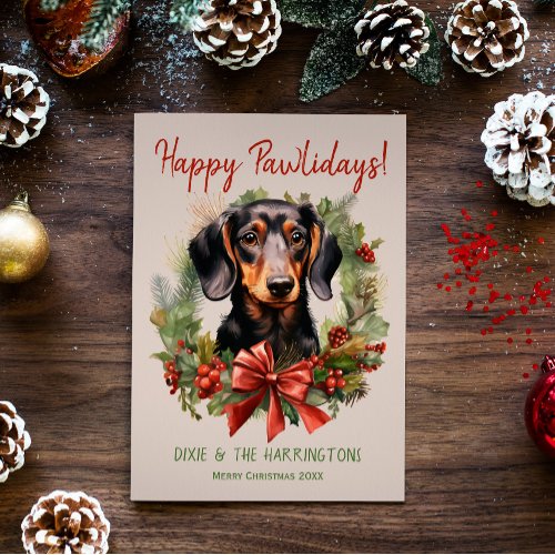 Dachshund Dog Christmas Happy Pawlidays Howlidays Holiday Card