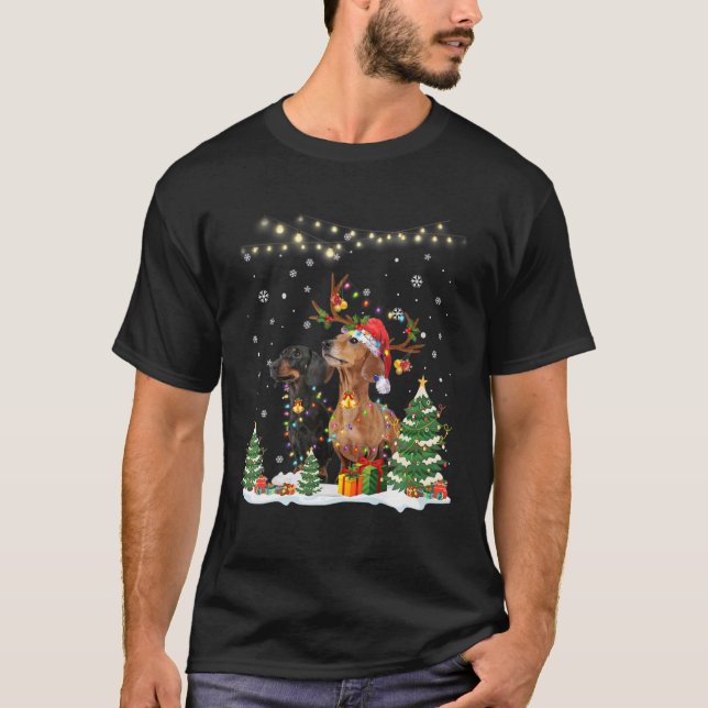 Dachshund Dog Christmas Light Tree Xmas Snow Doxie T-Shirt (Front)