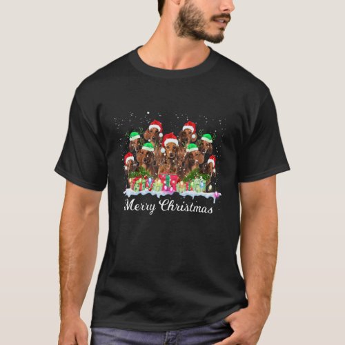 Dachshund Dog Christmas Light Xmas Ornaments Santa T_Shirt
