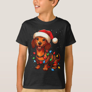 Dachshund Dog Christmas Lights Santa Hat Xmas Snow T-Shirt