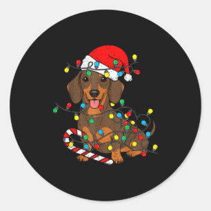 Dachshund Dog Christmas Lights Santa Xmas Pet Dog Classic Round Sticker