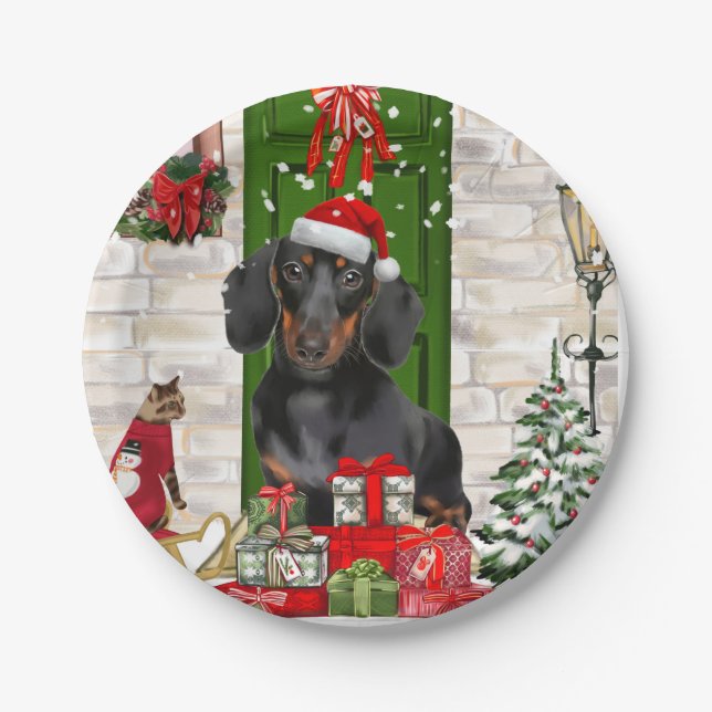 Dachshund Dog Christmas   Paper Plates (Front)