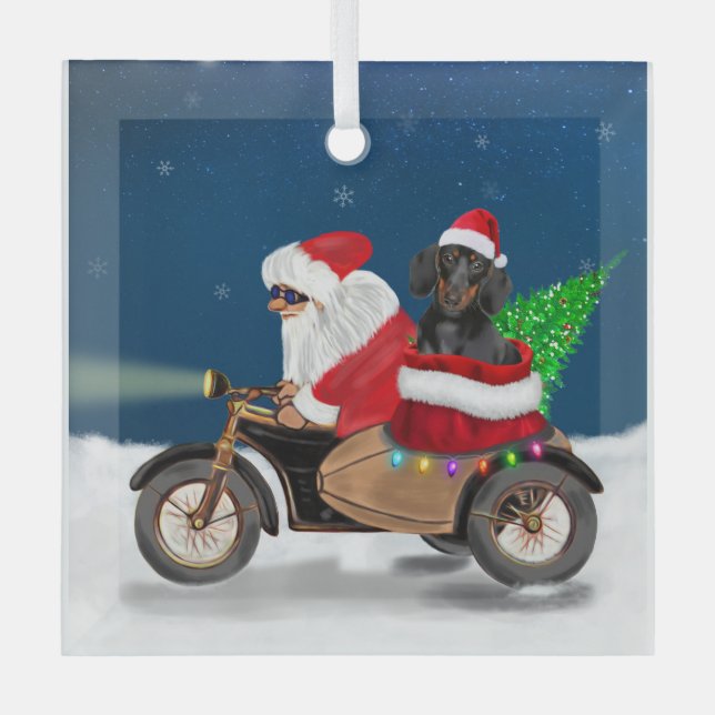 Dachshund Dog Christmas Santa Claus  Glass Ornament (Front)