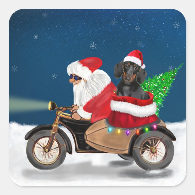 Dachshund Dog Christmas Santa Claus  Square Sticker (Front)