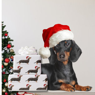 Dachshund Dog Christmas Santa Hat Wrapping Paper