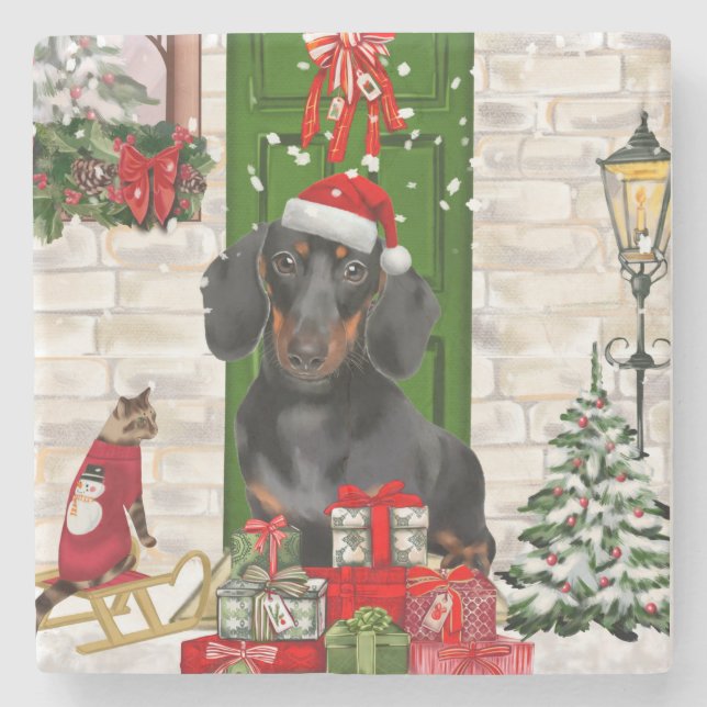 Dachshund Dog Christmas   Stone Coaster (Front)