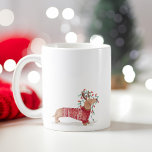 Dachshund Dog Christmas Sweater & Lights Coffee Mug<br><div class="desc">Celebrate the magical and festive holiday season with our custom holiday mugs. Our festive holiday design features our hand drawn dachshund dog wearing a festive red cozy knitted sweater. The dachshund dog is wearing antlers with a string of Christmas lights wrapped around the dog and in the dog's month. All...</div>