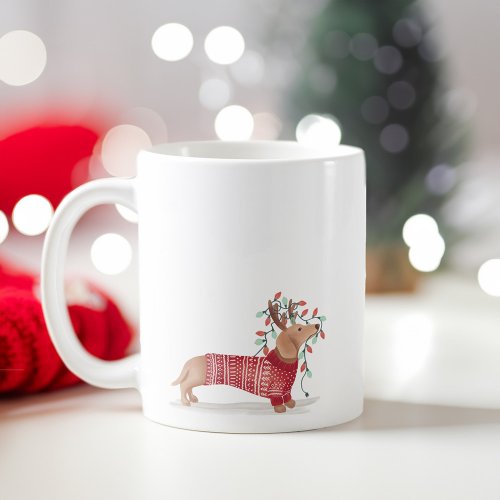 Dachshund Dog Christmas Sweater  Lights Coffee Mug