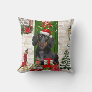 Dachshund Dog Christmas Throw Pillow
