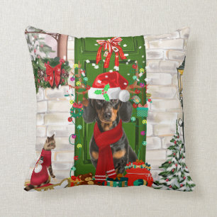 Dachshund Dog Christmas Throw Pillow