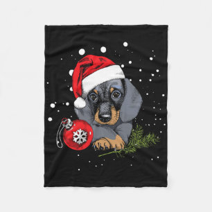 Dachshund Dog Christmas Tree Light Santa Xmas Gift Fleece Blanket