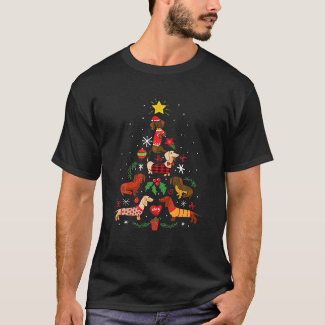 Dachshund Dog Christmas Tree Ornament Funny Xmas P T-Shirt (Front)
