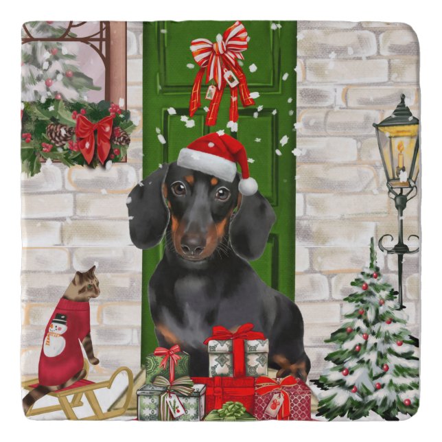 Dachshund Dog Christmas  Trivet (Front)