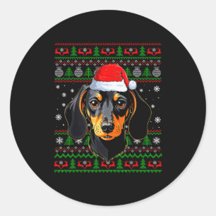 Dachshund Dog Christmas Ugly Sweater Santa Adults Classic Round Sticker