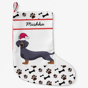 Dachshund Dog Christmas With Custom Dog Name Small Christmas Stocking