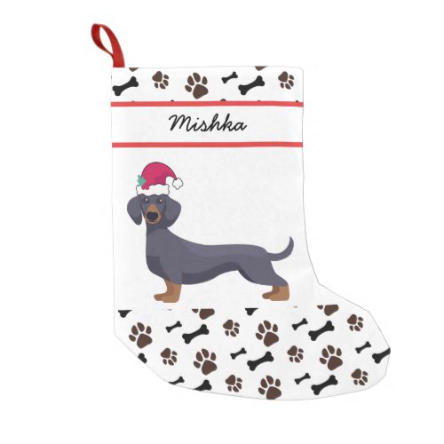 Dachshund Dog Christmas With Custom Dog Name Small Christmas Stocking