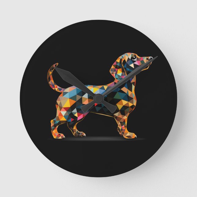Dachshund Dog Clock, Neon Black Round Clock (Front)