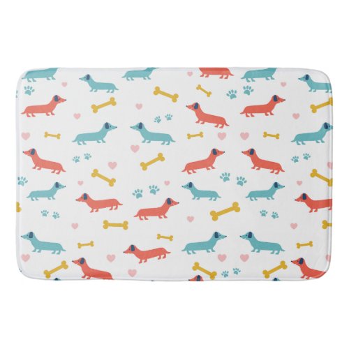 Dachshund Dog Colorful Doxies and Bones Bath Mat