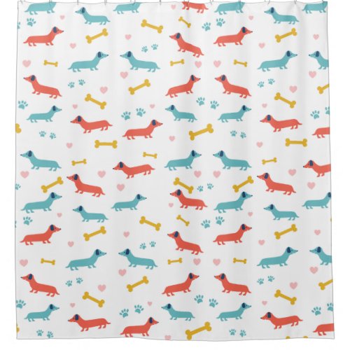 Dachshund Dog Colorful Doxies and Bones Shower Curtain