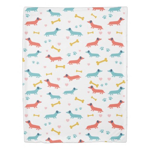 Dachshund Dog Colorful Doxies and Bones Twin Size Duvet Cover