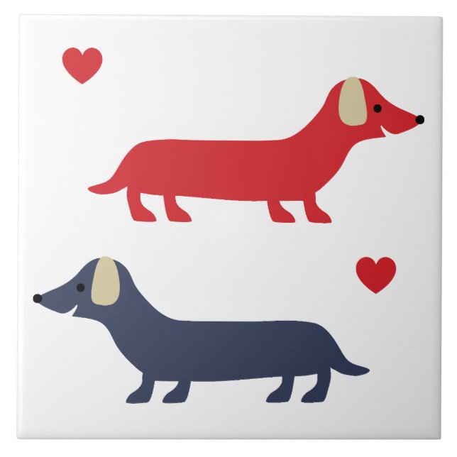 Dachshund Dog Colorful Doxies and Paws 1 Ceramic Tile (Front)