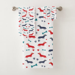Dachshund Dog Colorful Doxies and Paws Bath Towel Set