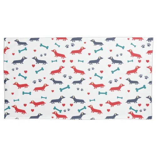 Dachshund Dog Colorful Doxies and Paws Pillow Case