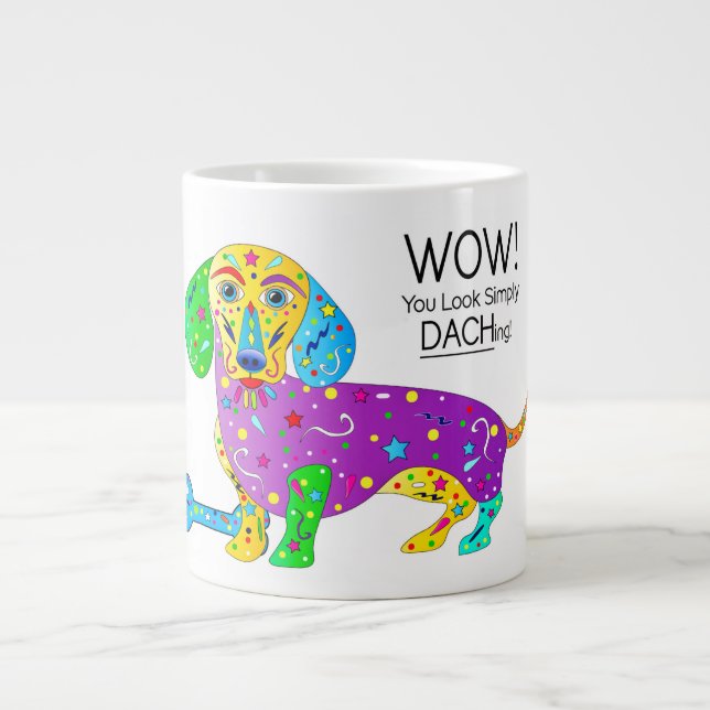 Dachshund Dog Colorful Kaleidoscope Collection Giant Coffee Mug (Front)