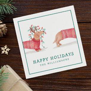 Dachshund Dog Cozy Red Knitted Christmas Sweater Napkins