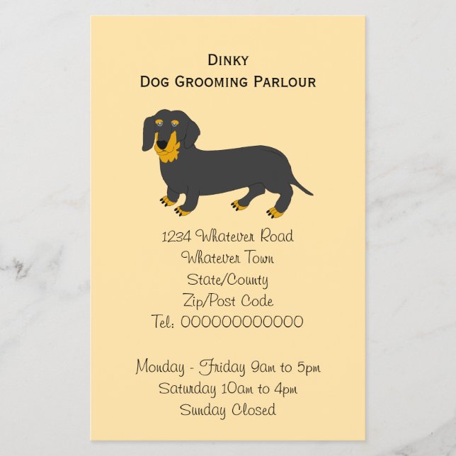 Dachshund Dog Design Dog Grooming Flyer (Front)