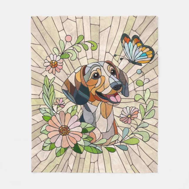 Dachshund dog  - Doxie -colorful mosaic Fleece Blanket (Front)