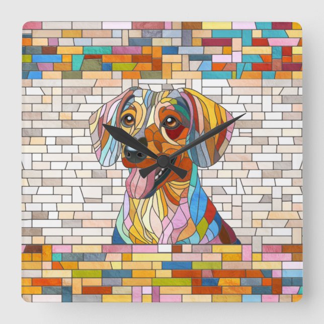 Dachshund dog  - Doxie -colorful mosaic Square Wall Clock (Front)