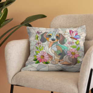 Dachshund dog - Doxie -colorful mosaic Throw Pillow