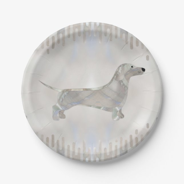 Dachshund dog  - Doxie pearl silhouette Paper Plates (Front)