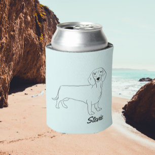 Dachshund dog drawing Can Cooler. Wiener Dog. Cooler
