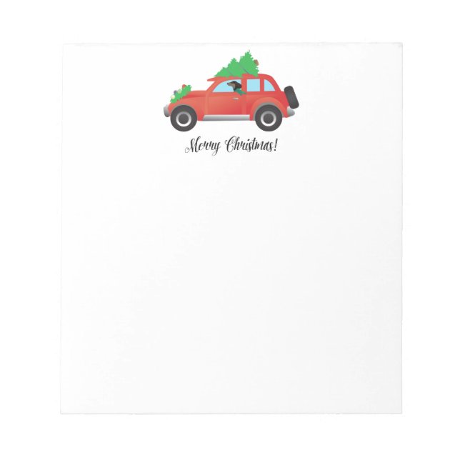Dachshund Dog Driving Car - Christmas Tree on Top Notepad (Front)